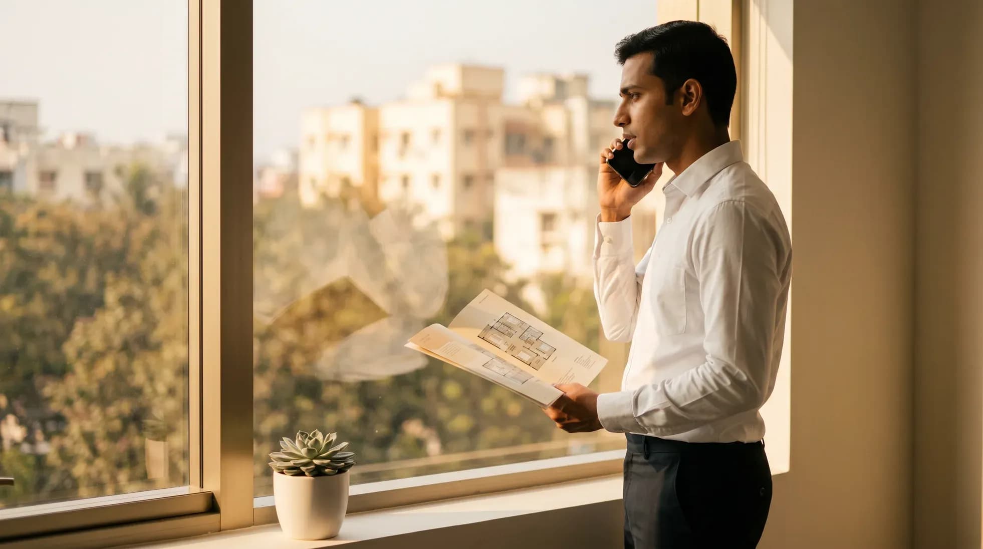 A GM Group representative on a call with a prospective homeowner